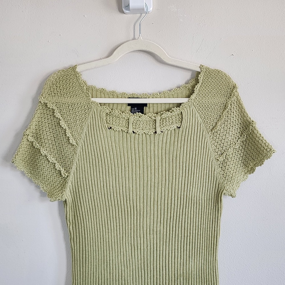 R.Q.T. Ornate Lacy Crochet Knit Top Medium Cottagecore Vintage Vibe Coquette